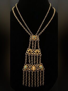 #231 FLORENZA Vintage Victorian Revival Tassel Statement Necklace